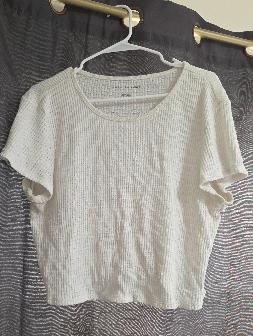 American Eagle Outfitters Cream Waffle Knit Short Sleeve Tee